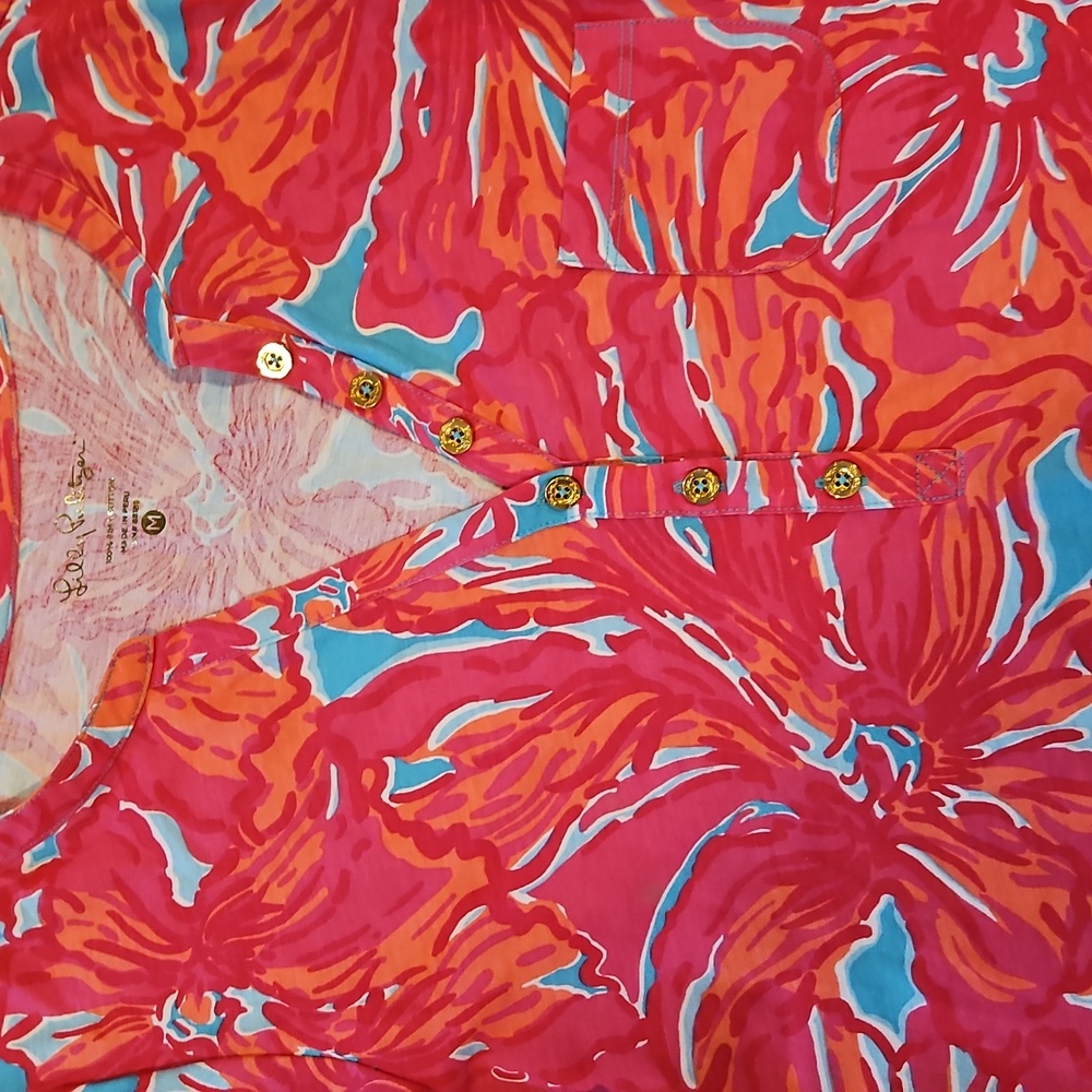 Make offer! Lilly Pulitzer Pink Red Floral Long Sleeve Shift Dress Medium - Picture 2 of 7